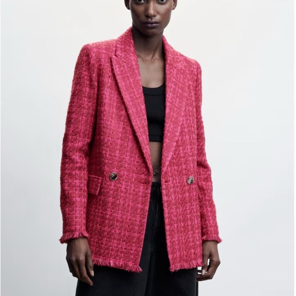 NWT Mango Fuchsia Tweed Blazer Large - Picture 1 of 11